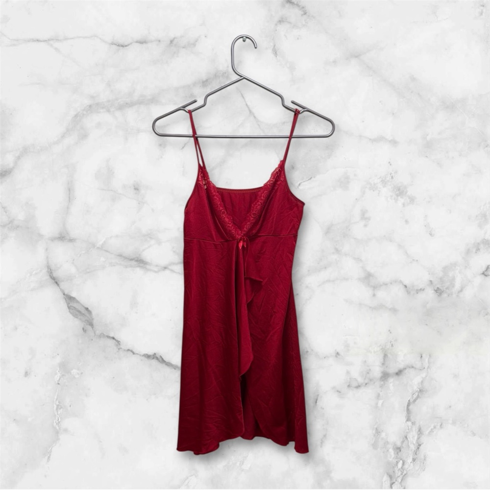 SORELLA WOMENS RED SEXY LENGERIE SLEEPWEAR PULLOVER INTIMATE DRESS WITH TINY BOW